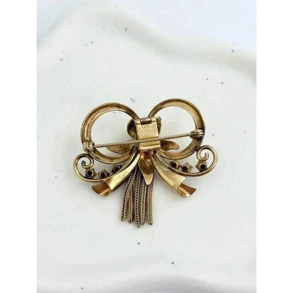 Vintage Ribbon Tassle 12k Gold Filled Retro Brooch Pin - Picture 6 of 6